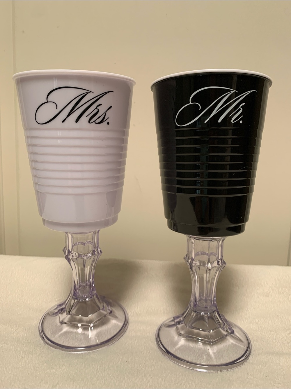 Mr. & Mrs. Plastic Wine Goblet Set - Black & White